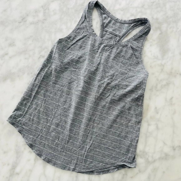 lululemon athletica Tops - Lululemon Love Tank *Pleated 4 Stripe Heathered Medium Grey White Cotton